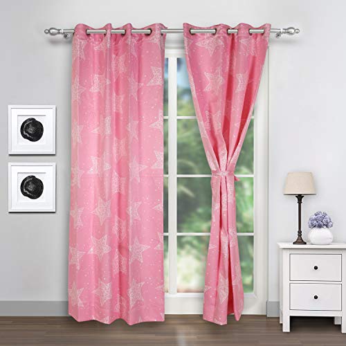 Image of Swayam 80% Blackout Polyester Long Door Curtain for Living Room & Bedroom | 9 Feet | Room Darkening Curtain with Eyelets | Pack of 1 | Star Design - Pink