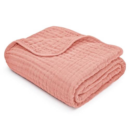 Image of Comfy Cubs Muslin Baby Blanket - Soft, Lightweight, 6-Layer Cotton Swaddle Blankets for Newborns, Infants & Toddlers - 40 inch x 40 inch Large, Breathable & Versatile for Sleeping & Tummy Time - Bold Blush