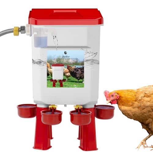 Automatic Chicken Waterer, Float-Controlled Chicken Water Feeder, Large Watering System with 60 Inch Water Hose (One End 3/4''), Poultry Waterer for Duck Quail Turkey Chick (2 Gallons, Red)