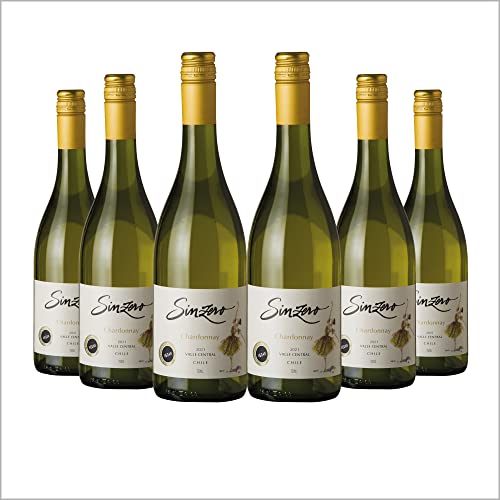SINZERO - Chardonnay Non-Alcoholic White Wine - 750 ml (25.4 Fl Oz) 6 Pack - Low calories, vegan friendly, fruity flavor with balanced acidity