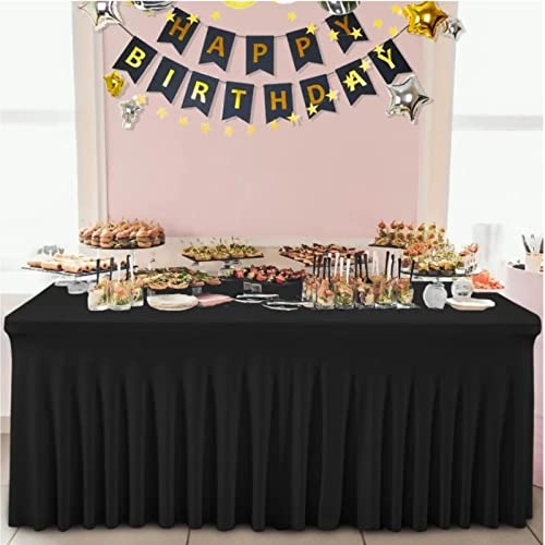 3 Pack Black Spandex Table Skirts For Rectangle Tables One-Piece Stretch Tablecloth Washable Wrinkle Resistant Table Covers, Fitted Table Skirts For Banquet, Parties, Events, Restaurants, Tradeshows #TOP2