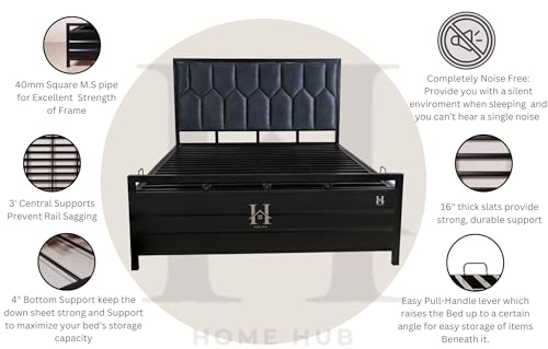 Image of Furniture Menyr King Size Metal Bed Frame with Hydraulic Storage | Durable Iron Platform Double Bed with Box Storage Without Mattress | Black Matte (King Size 6X6)