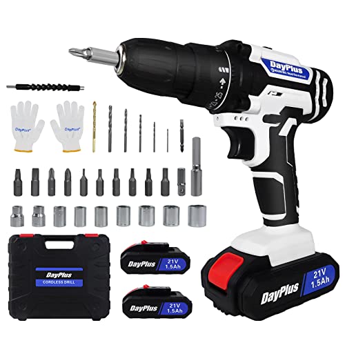 Akku-Bohrschrauber-Set mit 26-teiligem Bohrer-Set, elektrische Bohrmaschine, 21V-Lithiumbatterie, 2 variable…