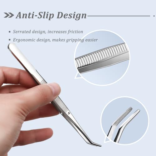 AIVEKE Professionelles Edelstahl Pinzette - Silber Gebogene Pinzette Rutschfest Abgewinkelte Pinzetten 15.7cm Mehrzweckpinzette Lange Pinzetten für Handwerksreparatur Nähmaschinen Schmuck