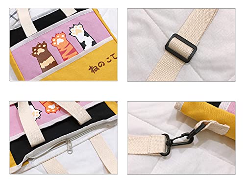 Image of Women's Canvas Cat Print Shoulder Bag - Cat Graphic Hobo Crossbody Handbag