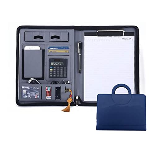 Porte documents A4 cuir bleu imperméable avec pochette et notebook inclus - 2
