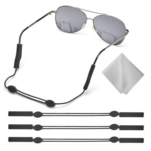 Image of Glasses Strap 3 Pcs, Eyeglasses Strap for Men Women, Eye Glasses Holders Around Neck, Sunglasses Lanyard String for Sports, Eyewear Retainer (Black)