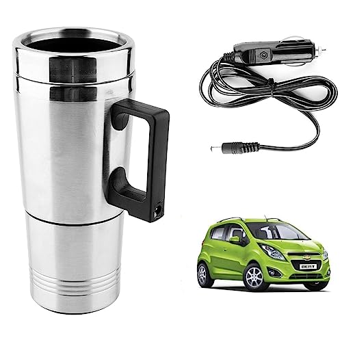 Image of Oshotto 12V Stainless Steel Car Heating Kettle /Mug, Travel Friendly electric Tea /Coffee maker Compatible with Chevrolet Beat (300ml) - Silver