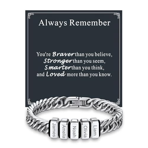 Custom4U Cuban Link Bracelet for Men, Stainless Steel/18K Gold Plated/Black 1-8 Names Engraved Personalized Name Chain Bracelet for Men Jewelry Gifts for Man Dad Husband Father 01-Steel Colo