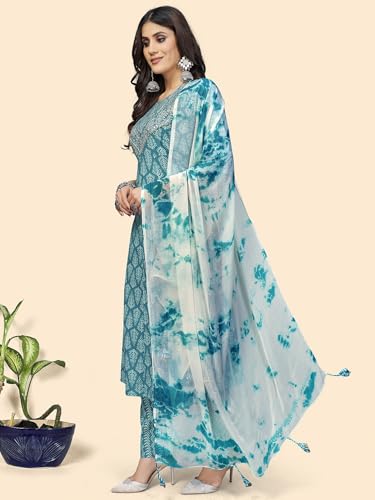 Image of Vbuyz Women's Cotton Printed A-Line Regular Fit Kurta Pant with Dupatta