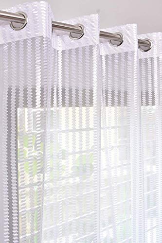 Image of K 2 6 Creation Stripped Polyester Tissue Net Pattern Eyelet Curtain (White, 4 x 5 Feet)