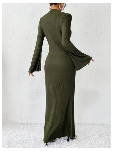 Image of GORGLITTER Women's Bell Long Sleeve Cocktail Maxi Dress Crew Neck Bodycon Fishtail Casual Long Dresses