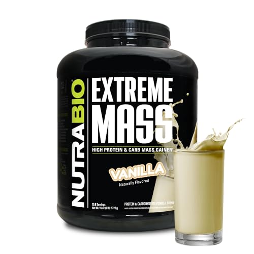 nutrabio extreme mass gainer protein powder 53g protein clean weight gainer increase muscle mass full spectrum amino acid - vanilla 6 pound