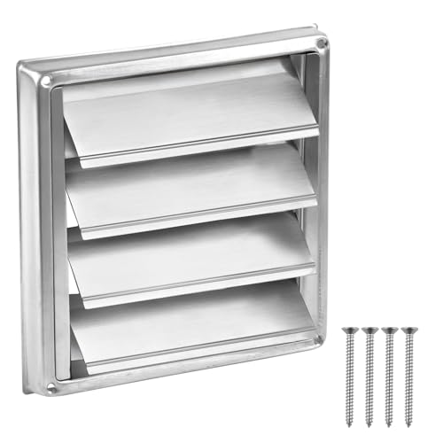 Pinsheng Edelstahl Lüftungsgitter mit Rückschlagklappe, Wetterschutzgitter Edelstahl mit Beweglichen Lamellen Außenwand Montage Abluft Rückschlagklappe Schließt Selbsttätig (150mm)