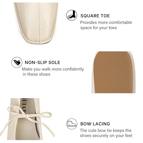 Image of Lace up Ballet Flats Women Square Toe Mary Jane Flats Bow Slip On Comfortable Ballerina Shoes
