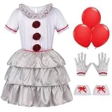 DIYLN Kids Clown Costume Dress Girls Halloween Costume Cosplay Outfits with Gloves Balloons DY014SA
