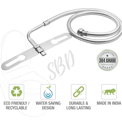Image of SBD Toilet Jet Bidget Hands-Free Spray with 1.5 m Heavy PVC Hose (Silver, Large)