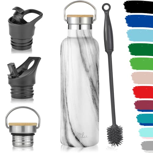 Milu Bouteille en acier inoxydable 500ml, 750ml, 1l (+3 couvercles) - Bouteille thermo avec paille, bouteille d'eau, pour boissons chaudes, froides et gazeuses (marbre, 750ml) Cover