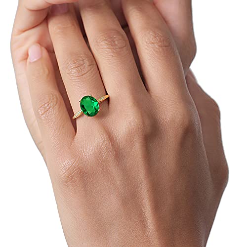 Gem Stone King 2-3 Cttw 14K Yellow Gold 10X8MM Oval Gemstone Birthstone and White Diamond Engagement Ring For Women | Wedding Anniversary Promise Gold Ring | Size 5,6,7,8,94