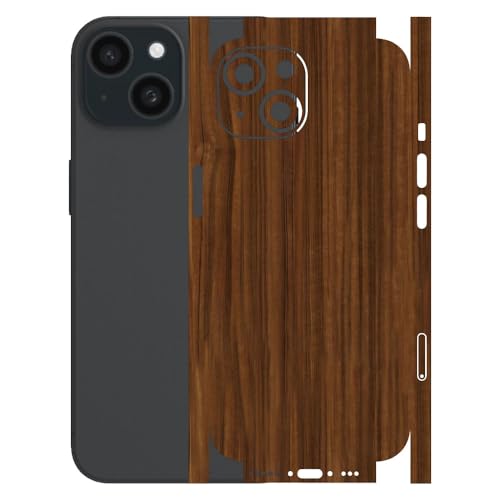 Image of AtOdds - Full Body Back Screen Guard Protector Film - Wooden Textured Lamination Wrap Skin Sticker for iPhone 15 | Scratchproof Matte Finish (Design - Ebony Wood)