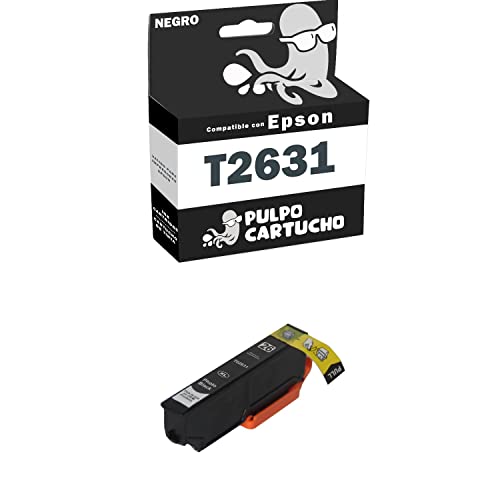 Pulpo Cartucho - Cartucho T2631 Negro Foto Compatible con C13T26314012 -Tinta 26XL Negro Foto Válido para impresoras Epson Expression Premium XP-510/520/600/605/610/615/620/625/700/710/720/800/810/820 Cover