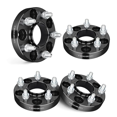 EVIL ENERGY 5x4.5 Wheel Spacers 1 inch Compatible for Hyundai, Kia, Mazda, Dodge, Ford, Jeep, Mitsubishi, 5x114.3 mm Hubcentric with Lip 5 Lugs 67.1 mm Hub Bore M12x1.5 Studs Wheel Adapters Black