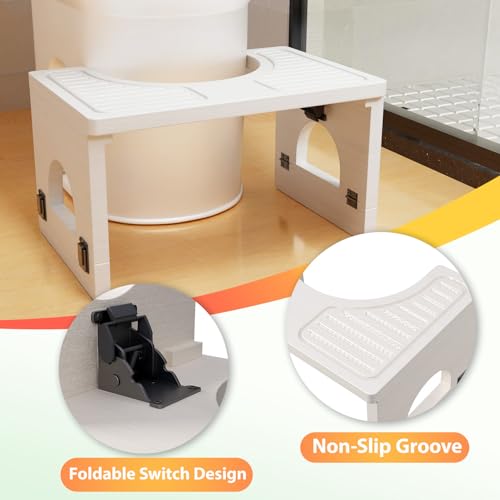 Image of Folding Toilet Stool 7 inch&9 inch Adjustable, White Poop Stool for Adults & Kids
