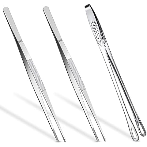 3pcs Kitchen Food Tongs, Fine Tweezer Tongs Stainless Steel Long Tweezers Grill Tongs for Cooking Kitchen Premium Tweezers Tongs Japanese Style Multifunction Cooking Tongs Barbecue Tongs Cover