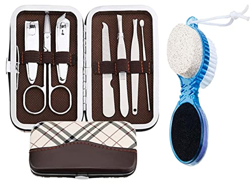 Manicure Set Men Women Nail Clipper Set 7in1 Stainless Steel Toe Finger Nail Clipper Personal Care Tools with Portable Travel Case Pedicure Tools Grooming Kit Gifts for Men & Women With 4-1 Foot Scrubber
