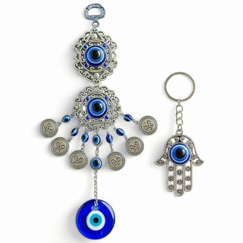 SabelAX Wanddekoration,Türkisches Auge,Wandschmuck,Amulett Mal Auge,Anhänger Wand Türkisches Auge + Schlüsselanhänger Hand Fatima Türkisches Auge,originelle Schlüsselanhänger,Glücksbringer und Schutz