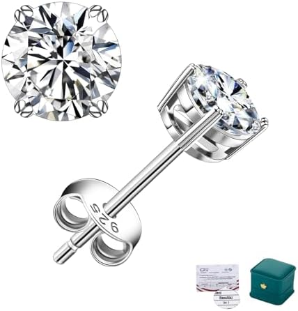 Moissanite Earrings for Women Men, S925 Sterling Silver Stud Earrings, 0.6-4 CT D Color VVS1 Clarity, Imitation Diamond Earring Gifts for Birthday Anniversary Christmas Valentine's Day