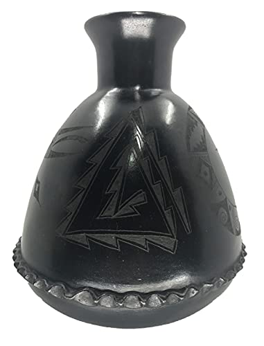 Elegant Black Sgraffito Pottery Vase - Large Rounded Decorative Centerpiece - Image 6