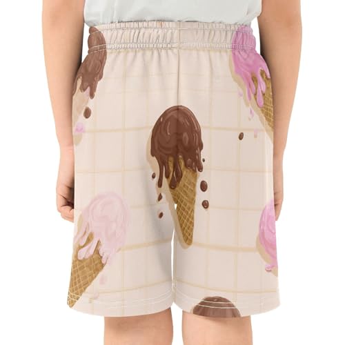 DOMIKING Ice Cream Cone Beige Kids Shorts Pull-on Boys Shorts with Elastic Waist Casual Athletic Pants for Outdoor Playwear3