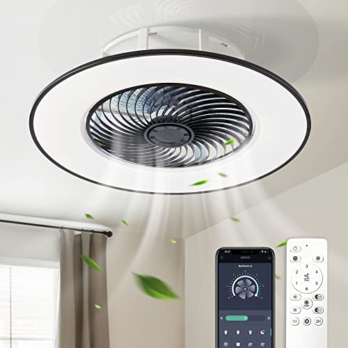 CHANFOK 22 Inch Ceiling Fans with Lights, Modern Bladeless Ceiling Fan with Remote Control - Smart LED Dimmable Lighting Indoor Low Profile Ceiling Fan Flush Mount CHANFOK 22 Inch Ceiling Fans with Lights, Modern Bladeless Ceiling Fan with Remote Control - Smart LED Dimmable Lighting Indoor Low Profile Ceiling Fan Flush Mount