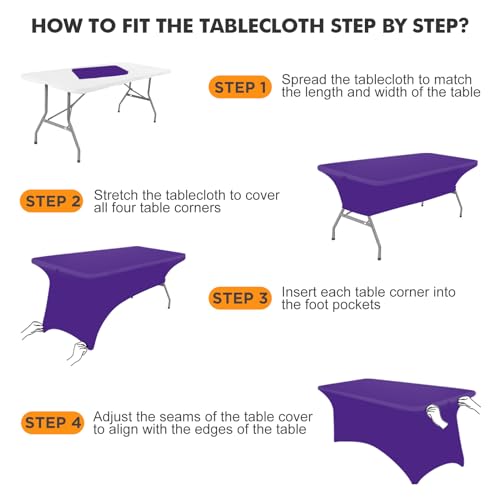 Image of SEPARO 2 Pack 6 Ft Dark Purpe Spandex Table Cover Fitted Rectangular Tablecloth Stretchable Fabric Table Cloth 6 ft Wrinkle-Free for Party Tradeshows Banquet Weddings Cocktail