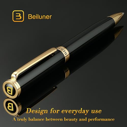 Image of BEILUNER Luxury Gel Pen with 24K Gold Finish, Black Piano Lacquer, Luxury Grade Craftsmanship, Best Pen Gift Set for Men and Women, Professional, Executive, Office, Retractable Nice Pens