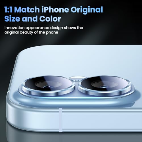 Image of Uyiton Compatible with iPhone 17 Camera Lens Protector - [Not Easy to Break][Strong Adsorption][Case-Friendly] Metal Tempered Glass Rear Camera Screen Cover - Mist Blue