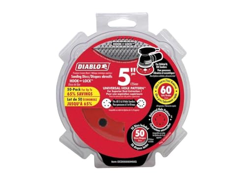 Diablo Hook and Lock ROS Sanding Discs for Wood, Metal and Plastics - 5', 60 Grit, Coarse, Ceramic Blend, 50-Pack - DCD050060H50G