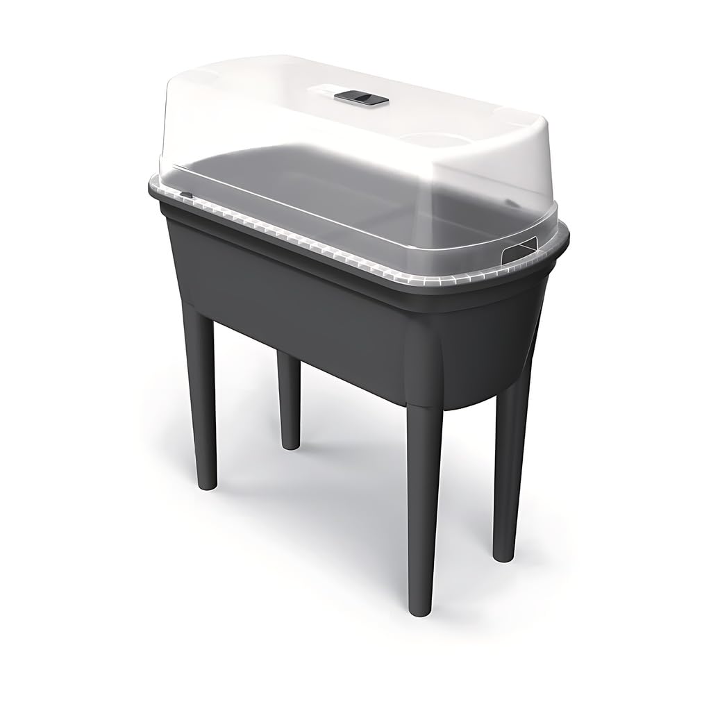 Kreher® Hochbeet, Anzuchtbeet, Gemüsebeet, Pflanzkasten mit Füßen und Haube aus Kunststoff in Anthrazit. Maße: 77,5 x 37,8 x 82 cm! (1)