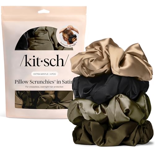 Image of Kitsch Pillow Satin Scrunchies for Women - Hair Ties No Damage, No Crease Hair Accessories | Perfect for Day or Night | Ideal Gifts for Women - 4pcs