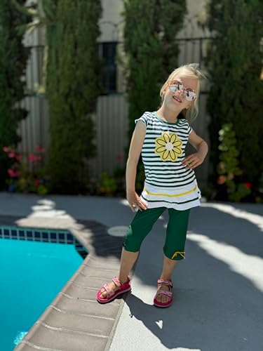 Image of LUKYCILD Baby Girls Summer Clothes Casual Clothing Suit Short Sleeve Striped T-Shirt +Pants