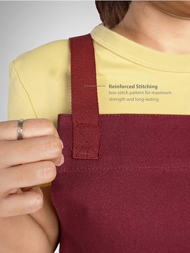 Image of Kitchen Apron - 100% Cotton, Adjustable Neck strap, Large Pocket - Unisex Apron for Men & Women - Cooking, Baking, BBQ, Gardening - Solid Colours, Striped and Checkered Patterns