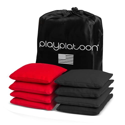 Image of Play Platoon Cornhole Bags Weather Resistant- Set of 8 Regulation Bean Bags for Tossing- Official Professional Size & Weight Corn Hole Bags Two Color All Weather Cornhole Beans Bag Set with Tote Bag