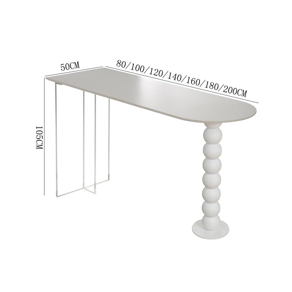 Table de Bar Table de Bar rectangulaire en Ardoise Blanche avec Cadre métal Acrylique, Table Haute for Cuisine, Salle à Manger, Salon(120 * 50 * 105cm)