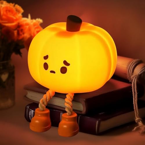 Pipihome Pumpkin Night Light Halloween LED Lamp Boo Basket Gifts for Women Silicone Bedside Touch Rechargeable Night Light for Kids Light Up Pumpkin Decor Desk & Home