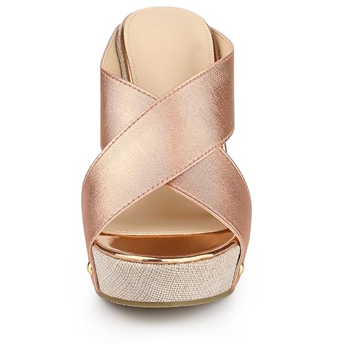 Allegra K Allegra K Women's Platform Slide Rose Gold Wedge Sandals 6 M US