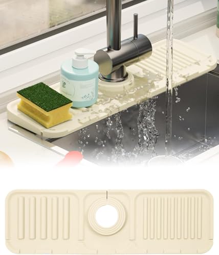 Image of Silicone Sink Faucet Mat, Sink Drainer Pad Non Slip Soap, Shampoo, Handwash Bottle, Holder for Kitchen, Wash Basin, Bathroom, Sink Splash Guard, Drip Protector (May Vary Colour) Pack of (1)