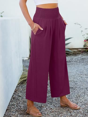 Image of ANRABESS Womens Wide Leg Palazzo Pants with Pockets | Lightweight Breathable High Waisted Pants, Beach Vacation Flowy, Lounge & Casual Summer Trousers