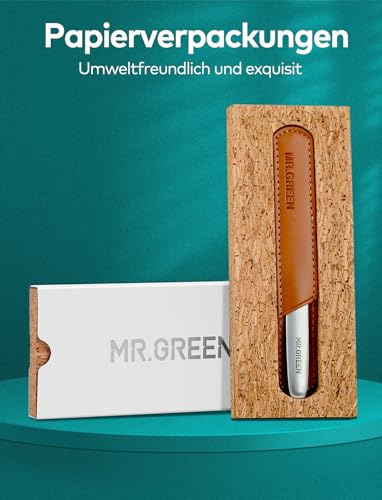 MR.GREEN Nagelfeile, Professionelle Doppelseitige Nagelpfeile, Solingen Edelstahl Nagelfeilen mit Rutschfestem Griff Reinigungsspitze und Lederetui, Premium Nail File für Damen& Herren