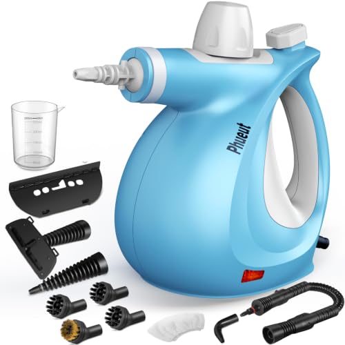 Image of Phueut Pressurized Handheld Multi-Surface Natural Steam Cleaner with 12 pcs Accessories, Multi-Purpose Steamer for Home Use, Steamer for Cleaning Floor, Upholstery, Grout and Car (Blue)